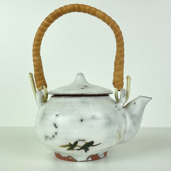 Handmade Miniature Stonewear Teapot Shoji Hamada Style Bamboo Handle Lidded Bird - Picture 15 of 16